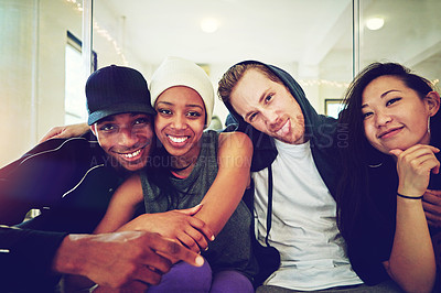 Buy stock photo Portrait of a group of young dancers in a dance studio