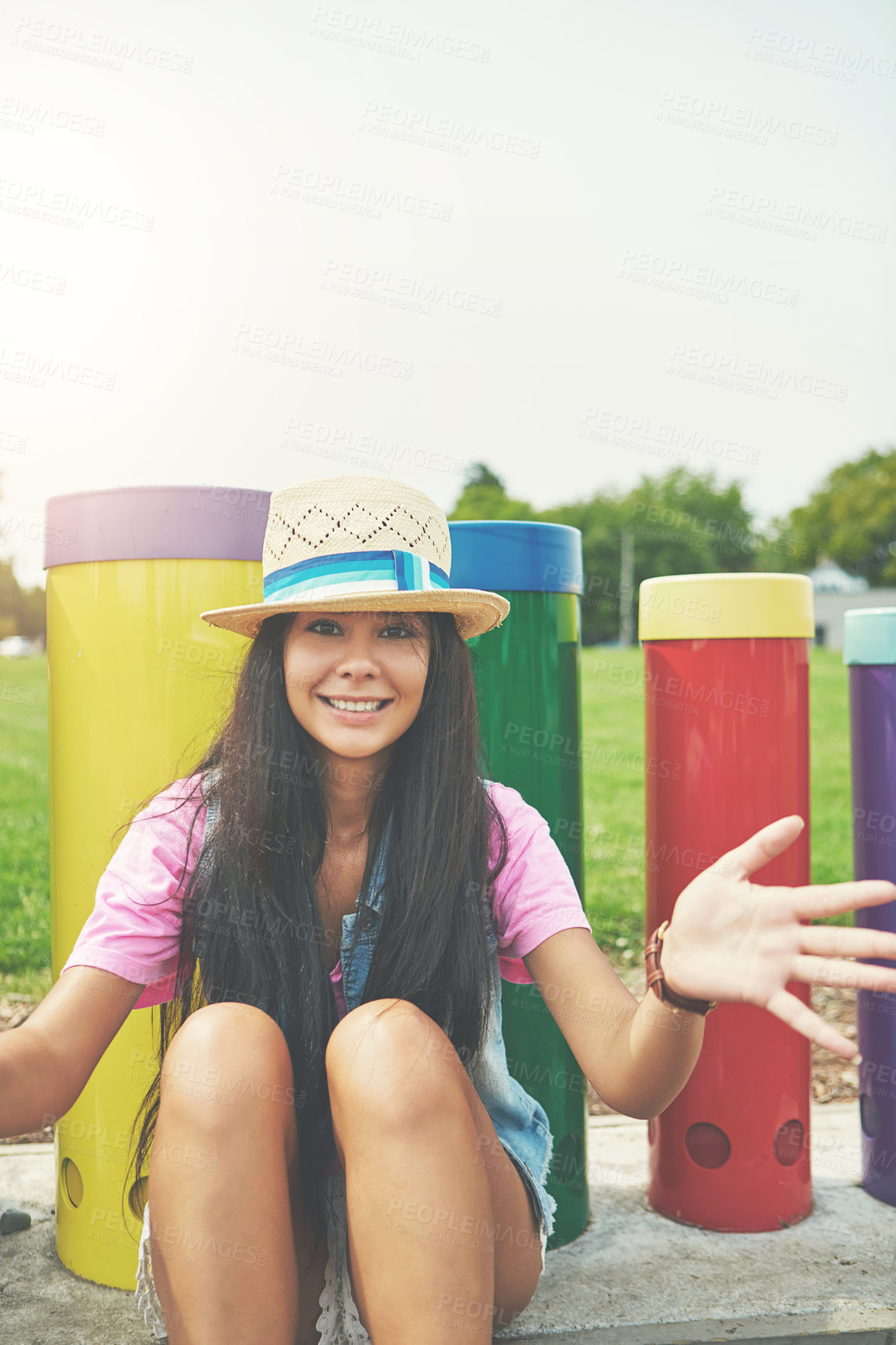 Buy stock photo Cropped portrait of an attractive young woman spending a day in the park