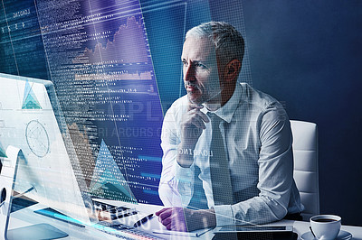 Buy stock photo Cropped shot of a mature businessman working on programming code