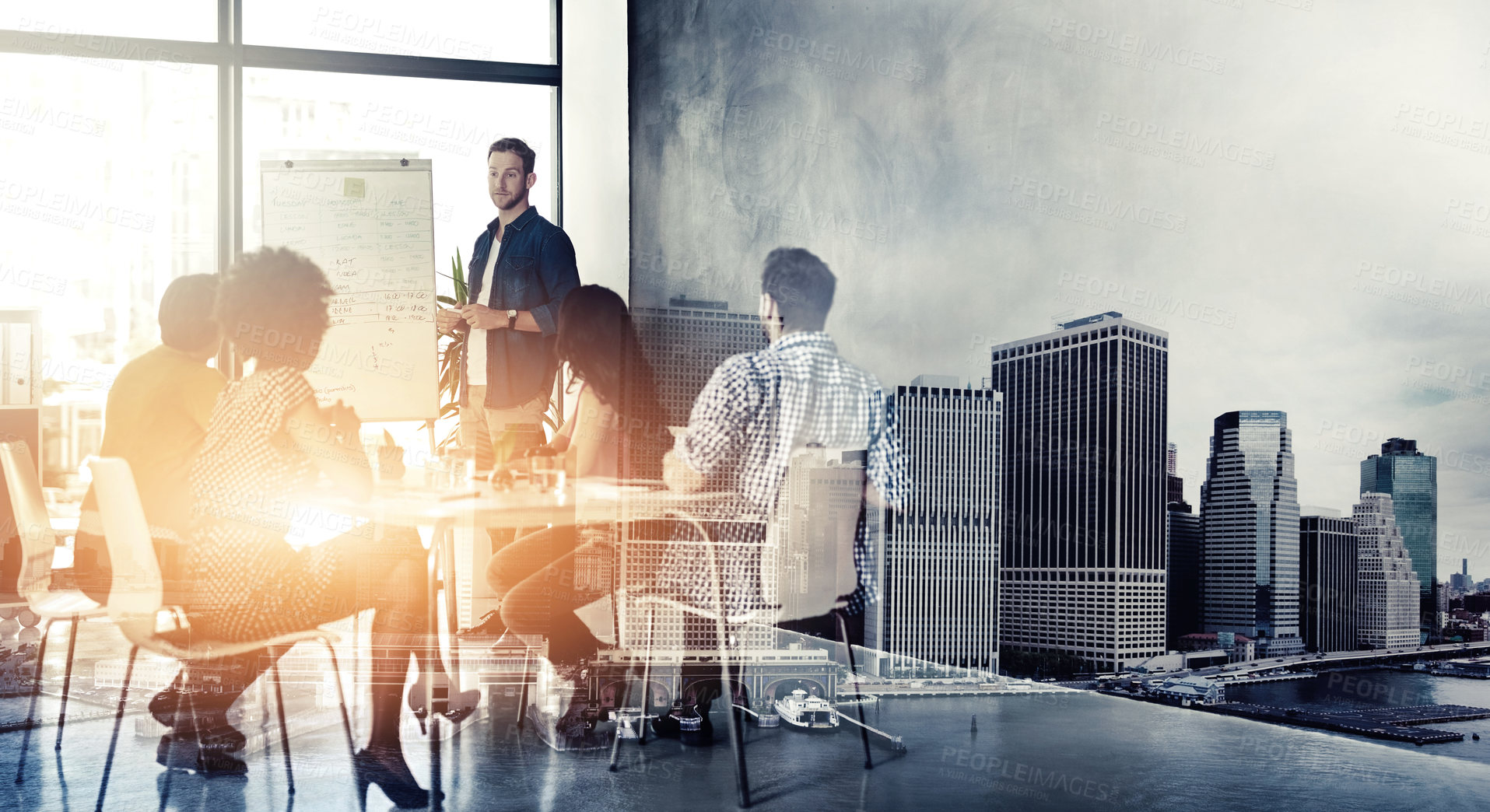 Buy stock photo Digitally enhanced shot of a businessman giving a presentation in the boardroom