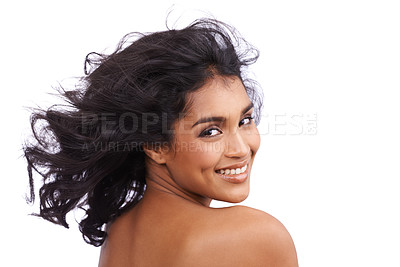 Buy stock photo Studio shot of a beautiful young woman with perfect skin isolated on white