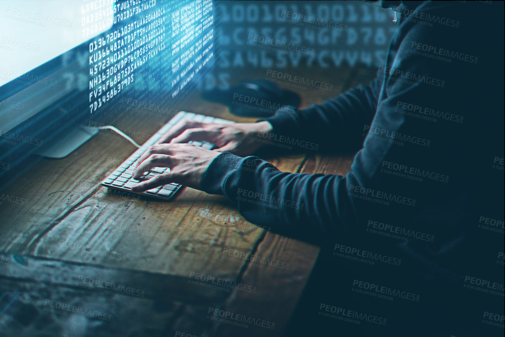 Buy stock photo Cropped shot of a male hacker at work