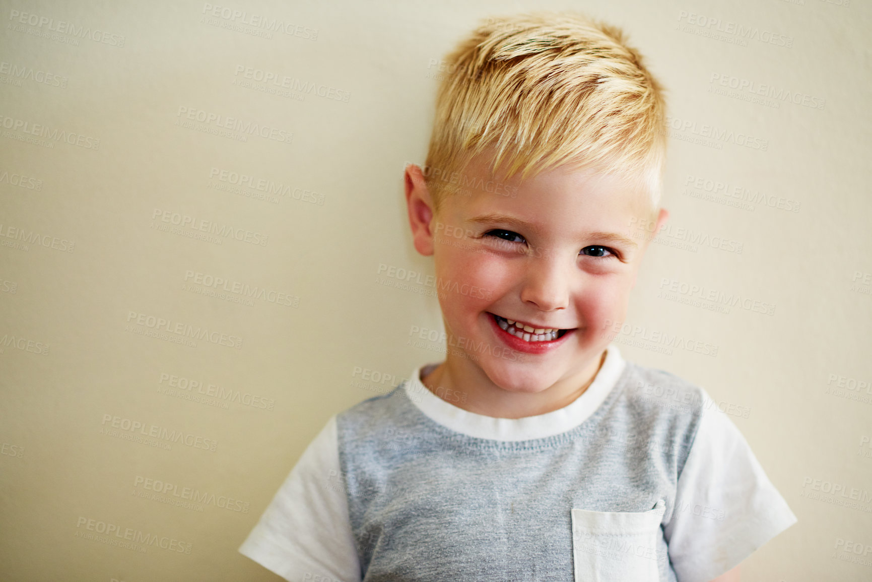 Buy stock photo Portrait of an adorable little boy at home