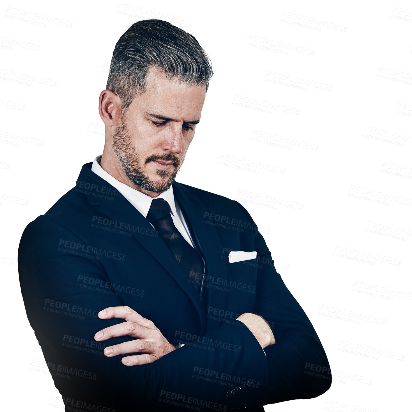 Buy stock photo Studio shot of a businessman looking disappointed against a white background