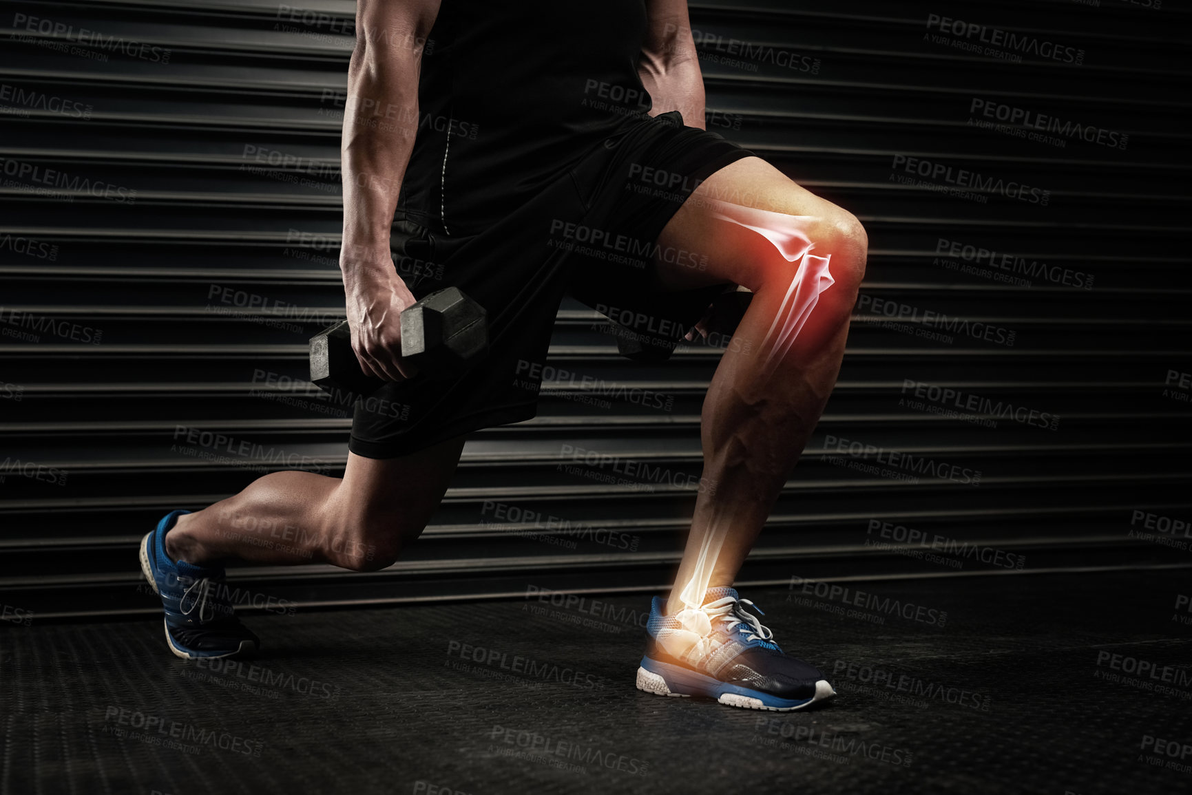 Buy stock photo Studio shot of an unrecognizable man working out with dumbbells