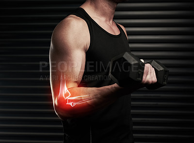 Buy stock photo Studio shot of an unrecognizable man working out with dumbbells
