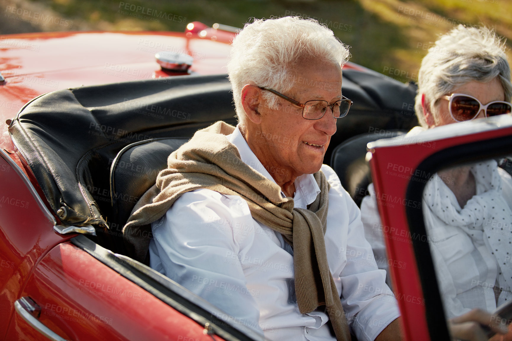 Buy stock photo Shot of a senior couple going on a road trip 