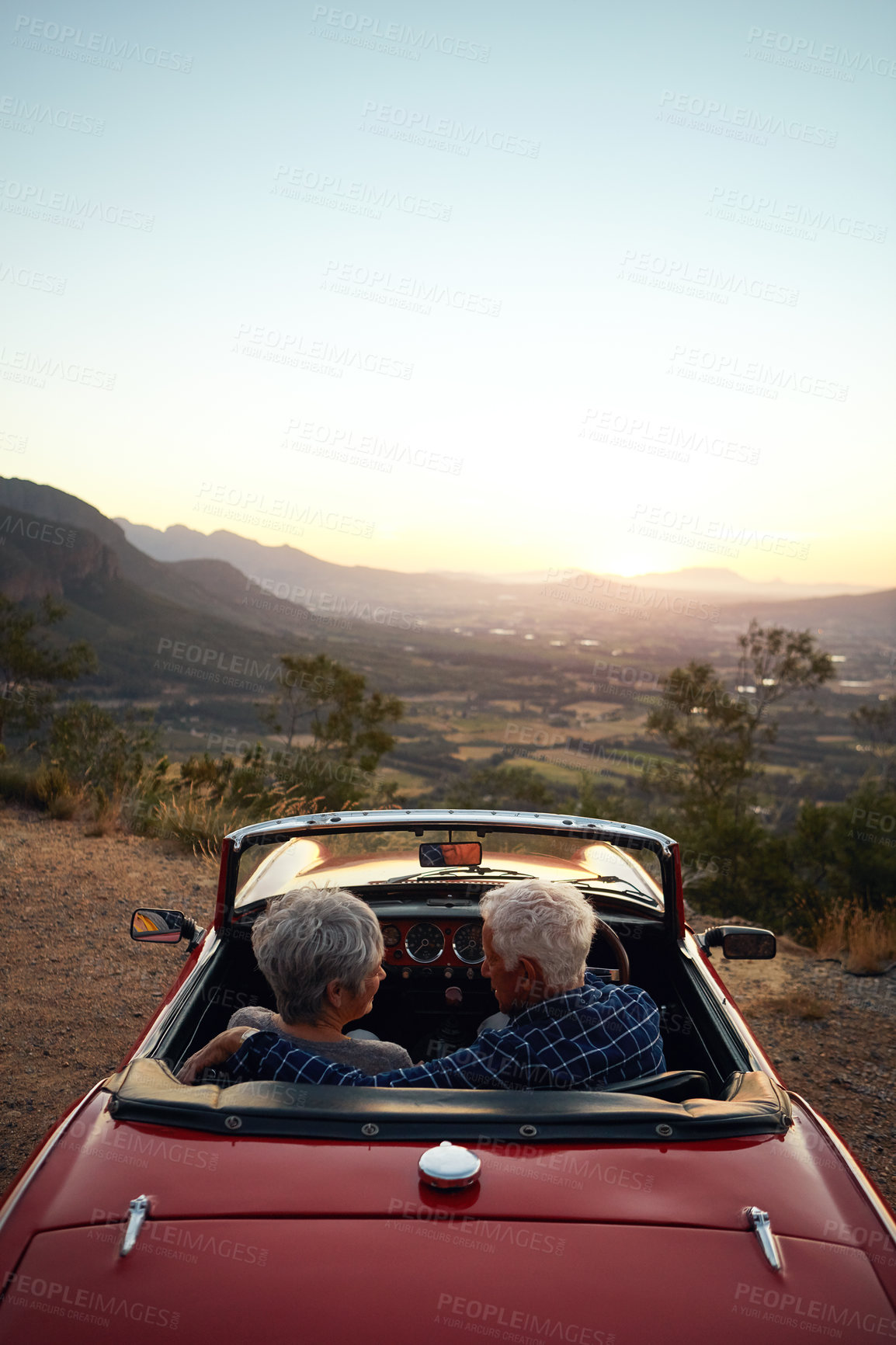 Buy stock photo Shot of a senior couple enjoying  a road trip