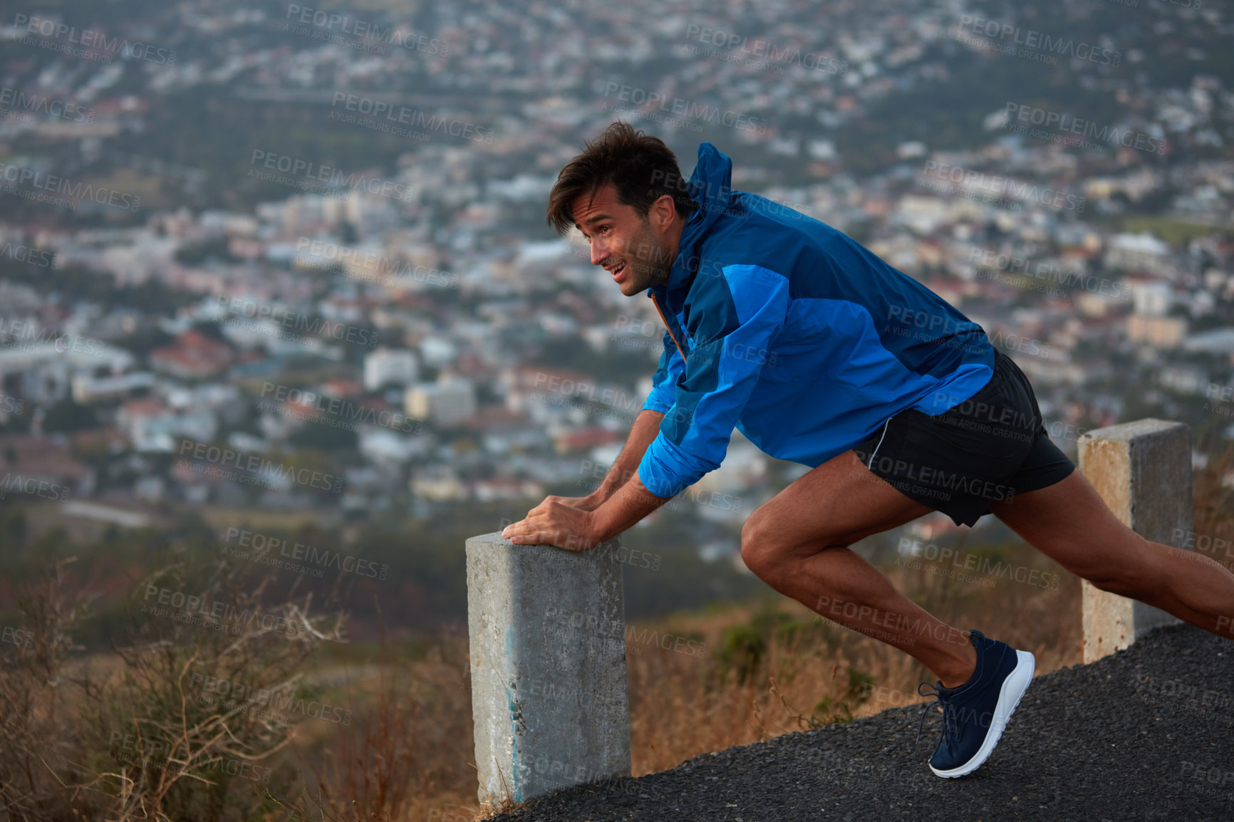 Buy stock photo Shot of a young athletes exercising outdoors