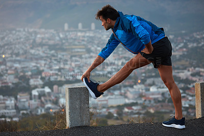 Buy stock photo Shot of a young athletes exercising outdoors