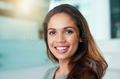 Buy stock photo Portrait of a young businesswoman posing in an office