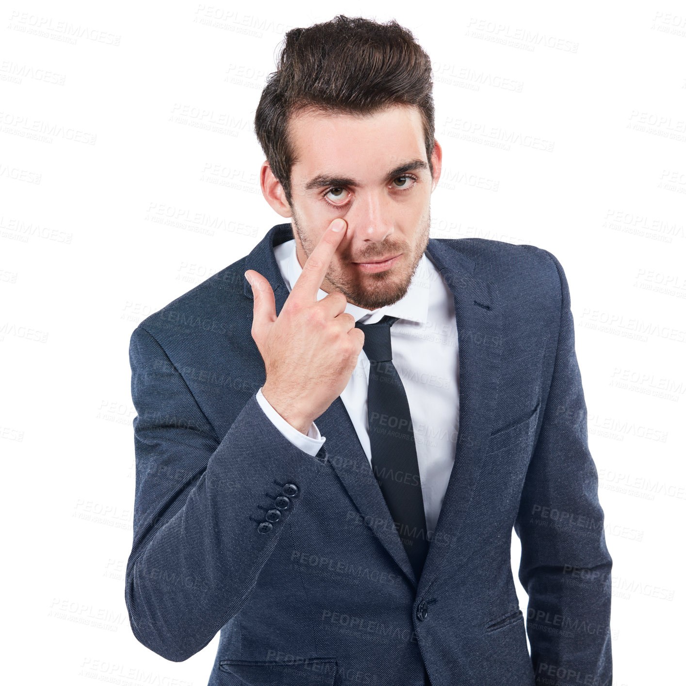 Buy stock photo Studio shot of a young businessman isolated on white