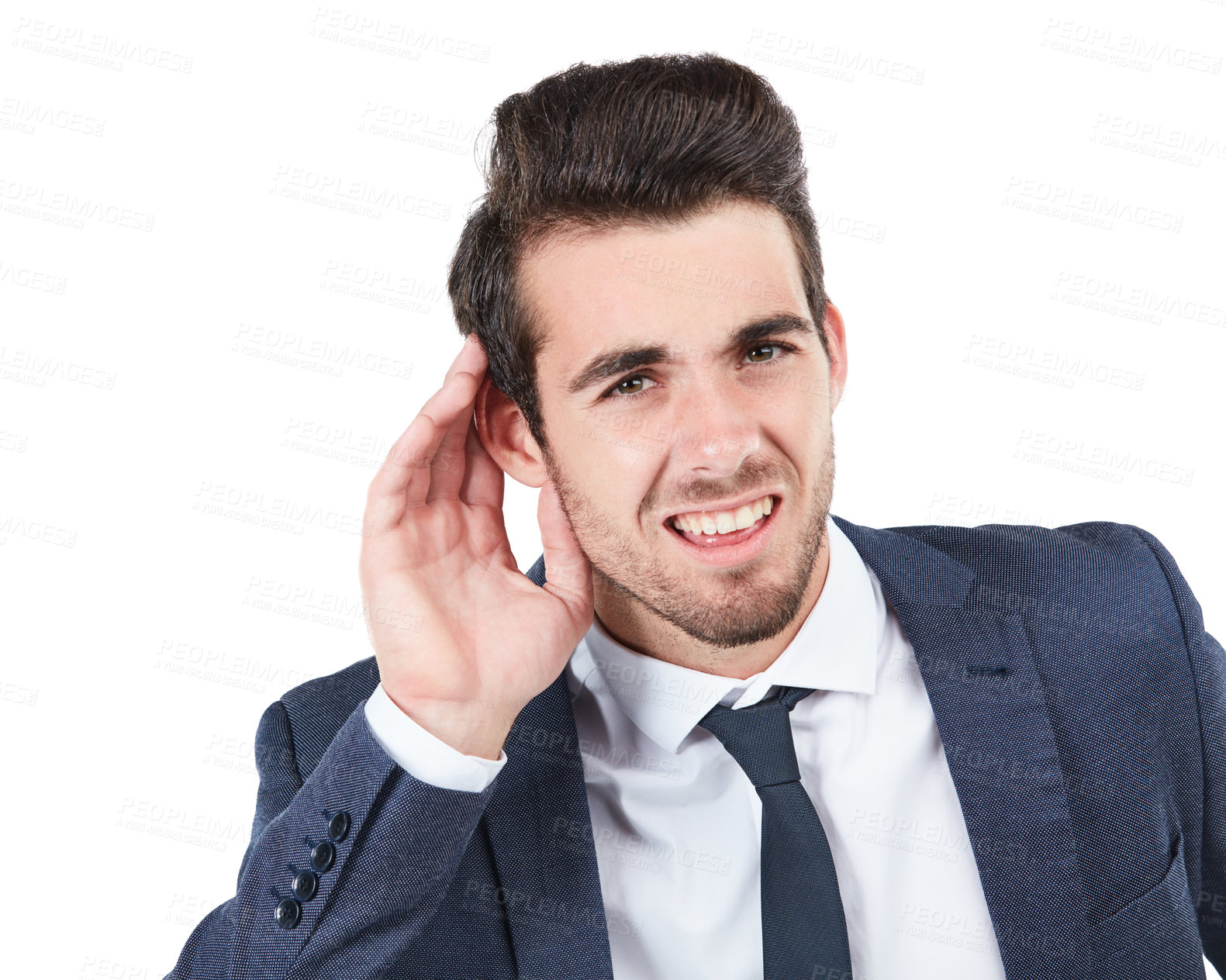 Buy stock photo Studio shot of a young businessman isolated on white