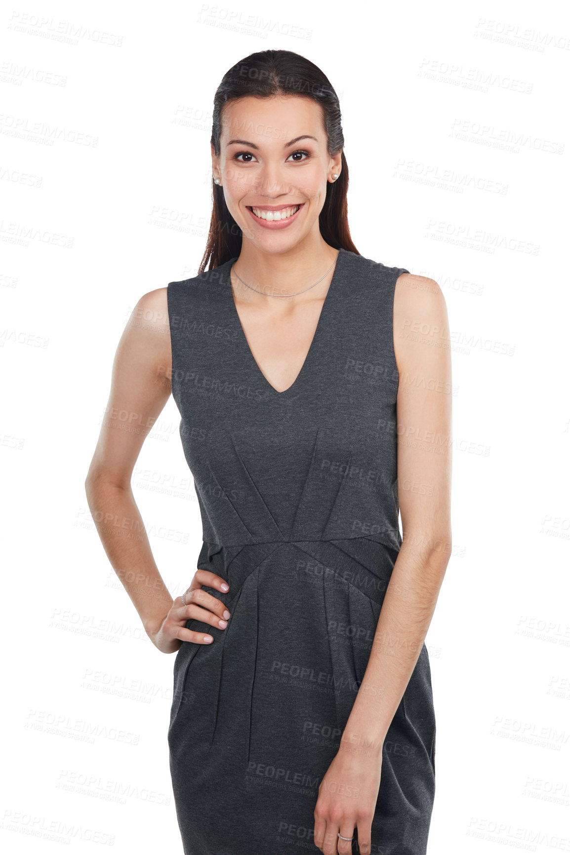 Buy stock photo Portrait of an attractive young businesswoman standing with her hand on her hip