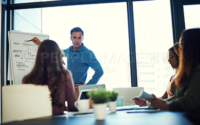 Buy stock photo Cropped shot of a mature businessman giving a presentation to his colleagues in a boardroom