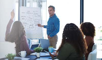 Buy stock photo Shot of a businessman delivering a presentation to his colleagues in a boardroom meeting