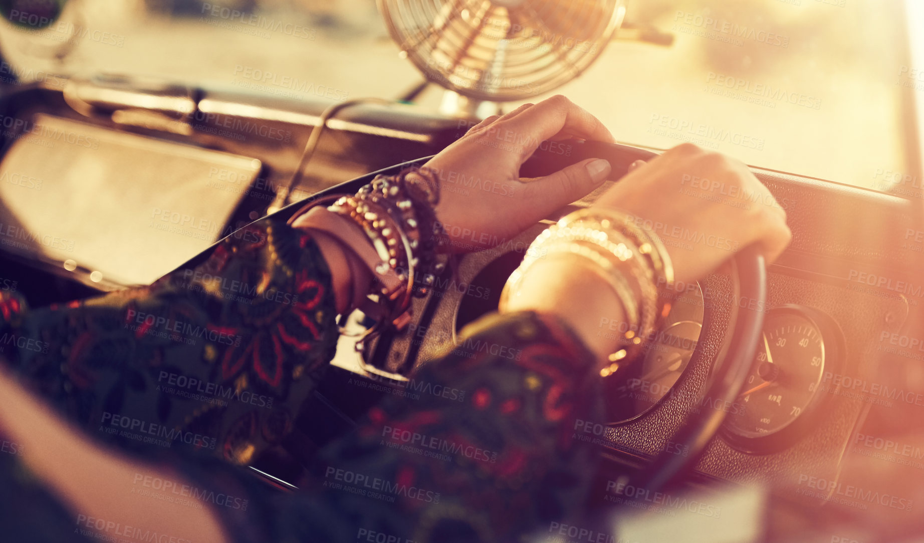 Buy stock photo Cropped shot of an unrecognizable young woman taking a roadtrip on her own