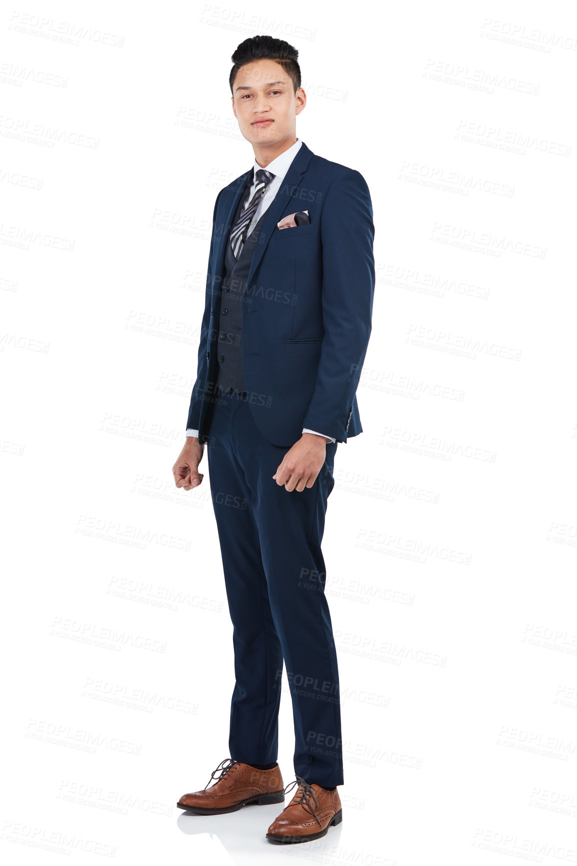 Buy stock photo Asian, businessman or suit portrait on isolated white background in about us, profile picture or corporate ID. Worker, employee or confidence on marketing mockup, advertising space or studio mock up