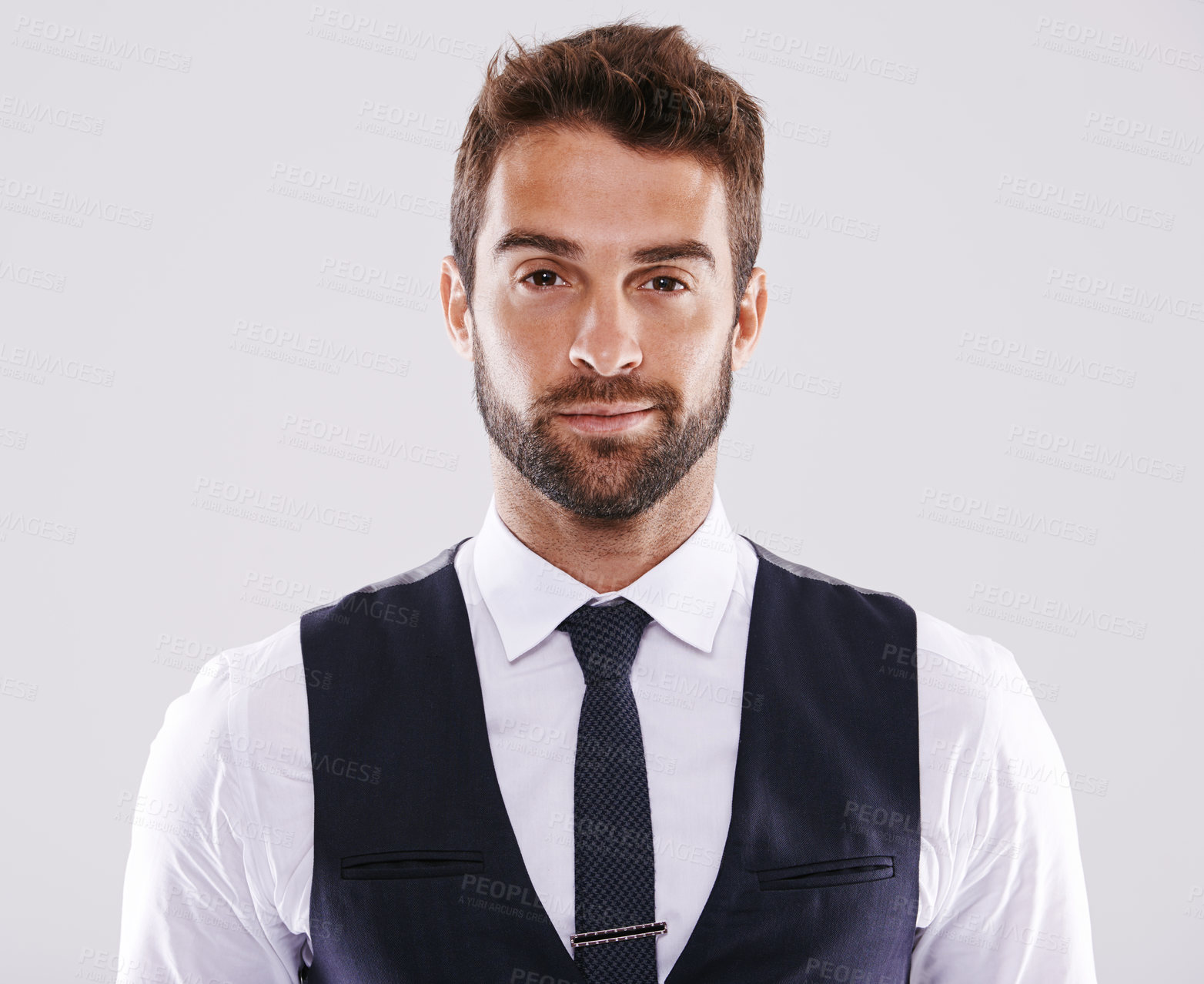 Buy stock photo Studio, confident and man in suit for portrait, stylish and fashion for aesthetic of glamour and classic. Adult, guy and male person in white background, tuxedo and professional for job and career