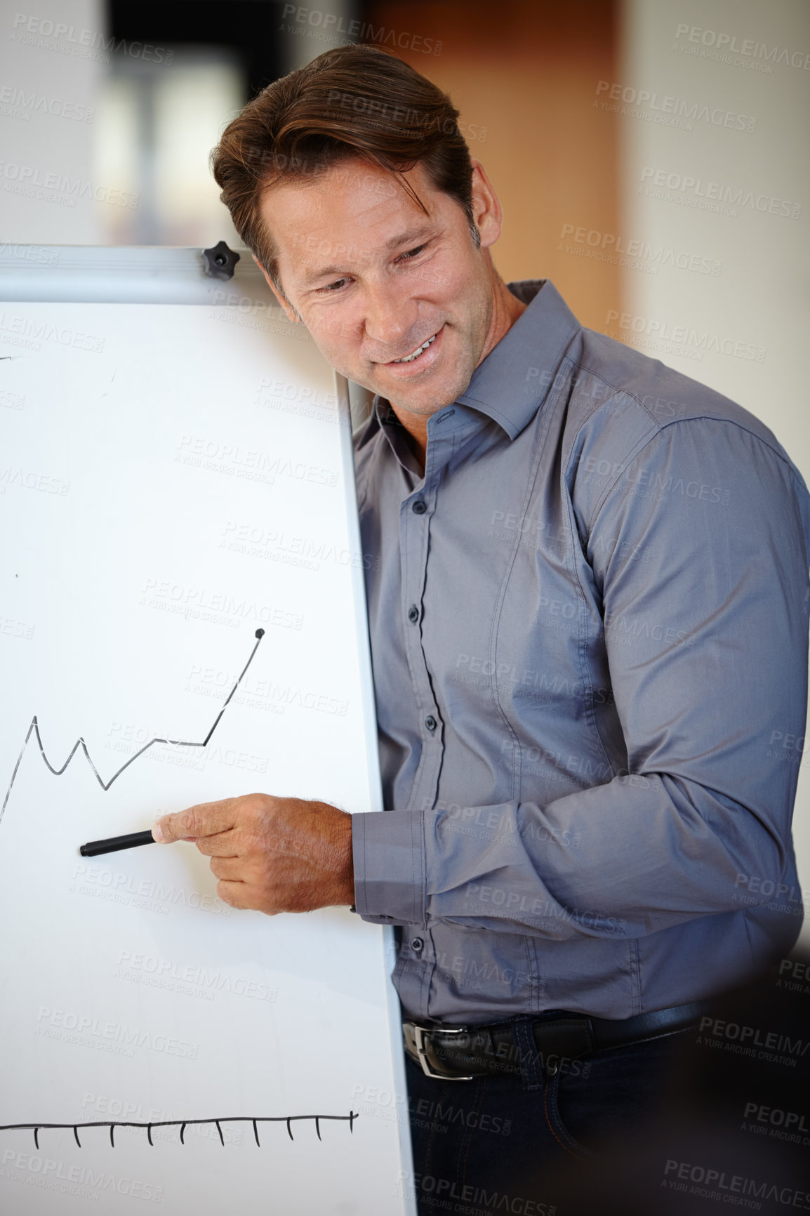 Buy stock photo Man, business people and presentation with charts, funding report and corporate training with accounting and economy. Professional, presenter and speaker with teamwork and graphs with profit growth