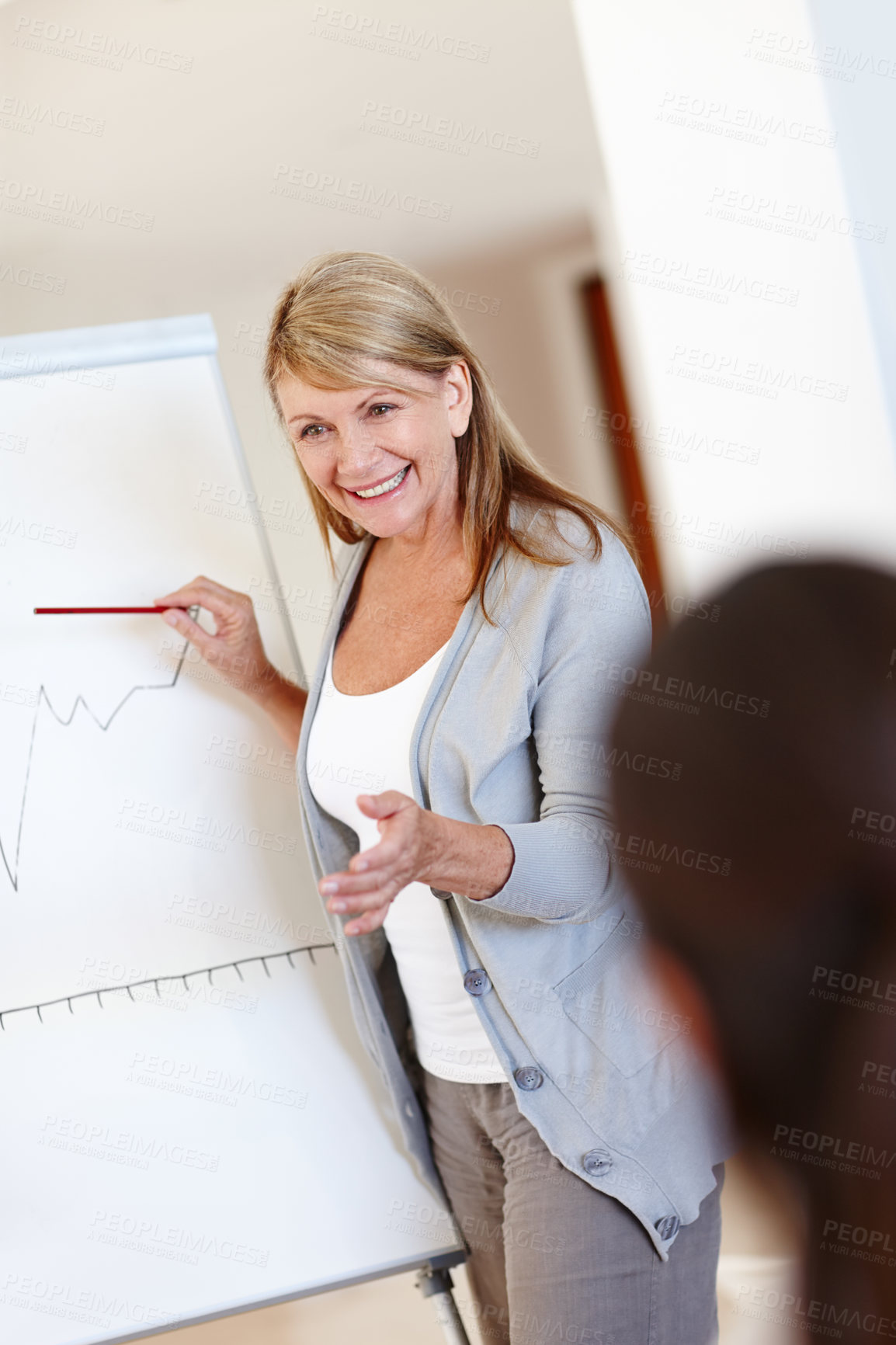 Buy stock photo Black woman, business people and presentation with graphs, finance and corporate training with accounting and funding report. Professional, presenter and speaker with teamwork and charts with economy