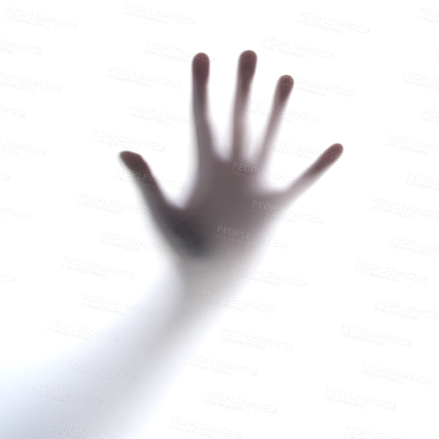 Buy stock photo Cropped shot of an unrecognizable person's hand against a seethrough film