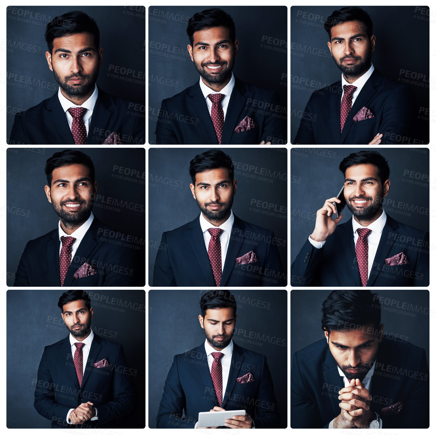 Buy stock photo Composite shot of a confident businessman posing against a dark background in the studio