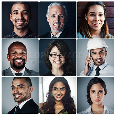 Buy stock photo Composite portrait of a group of diverse businesspeople