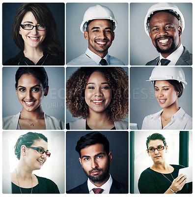 Buy stock photo Composite portrait of a group of diverse businesspeople