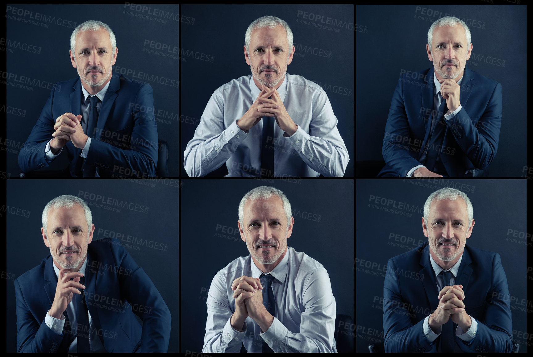 Buy stock photo Composite of a mature businessman posing against a dark studio background