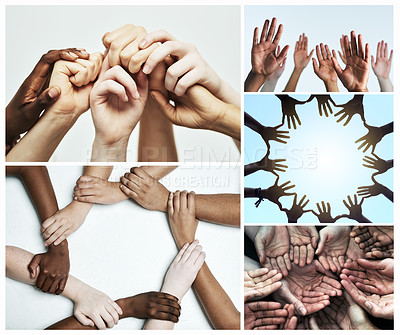 Buy stock photo Composite of groups of hands in various gestures
