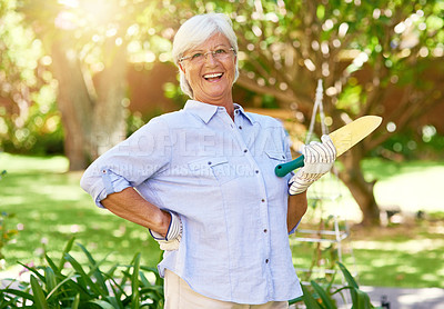 Buy stock photo Portrait of a happy senior woman enjoying a bit of gardening