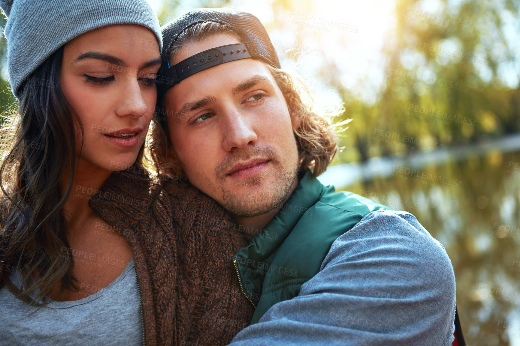 Buy stock photo Shot of a loving couple spending the day outdoors