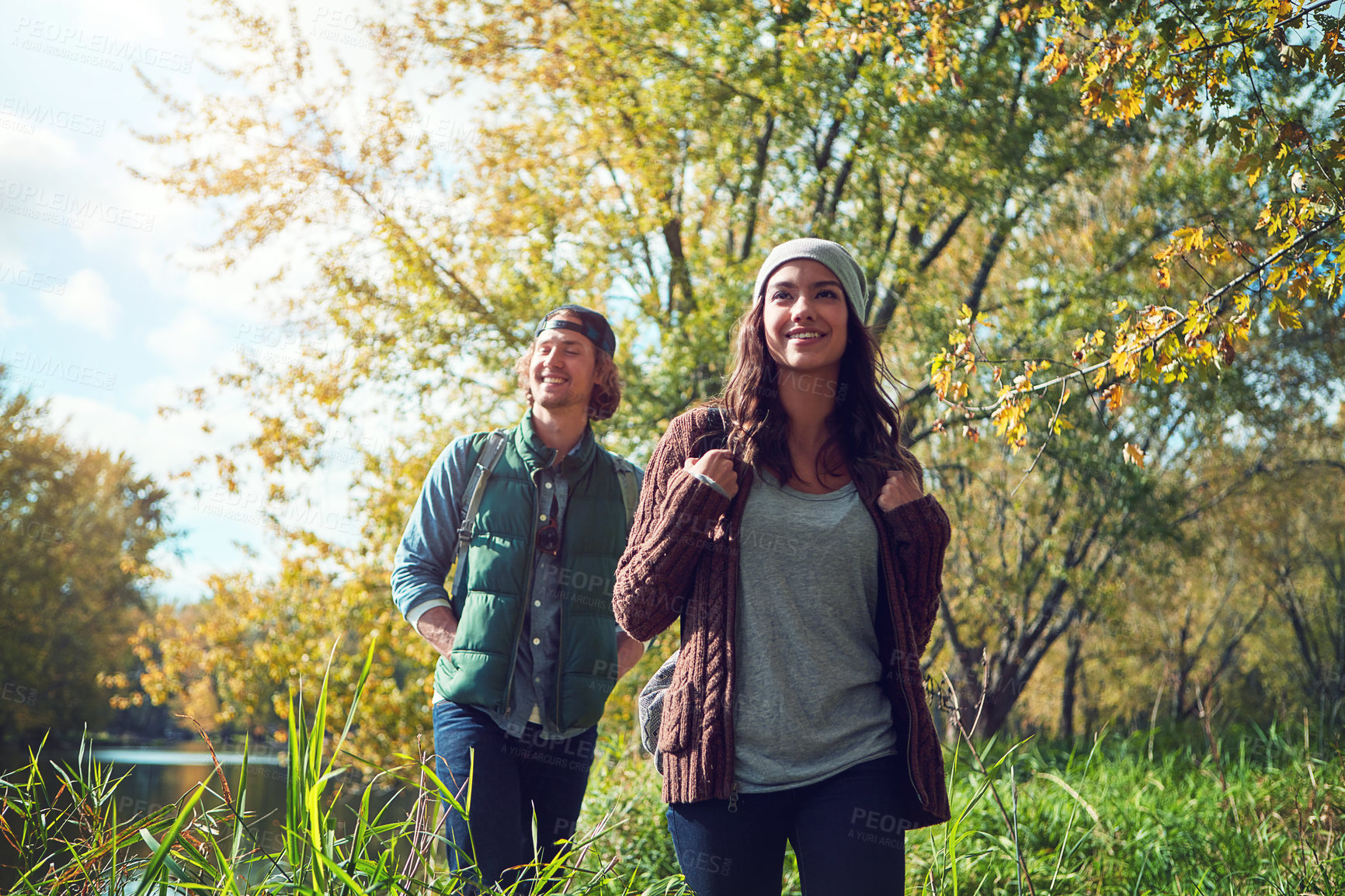 Buy stock photo Cropped shot of an affectionate young couple spending a day in nature