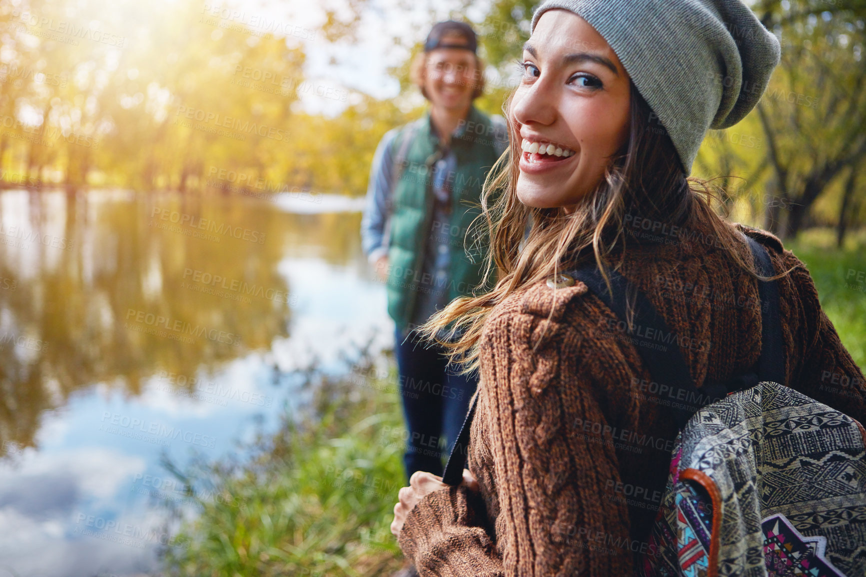 Buy stock photo Cropped portrait of an affectionate young couple spending a day in nature