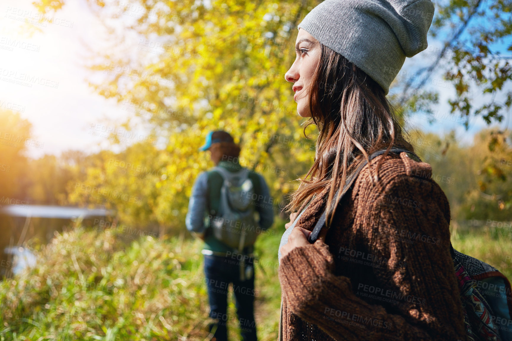 Buy stock photo Cropped shot of an affectionate young couple spending a day in nature