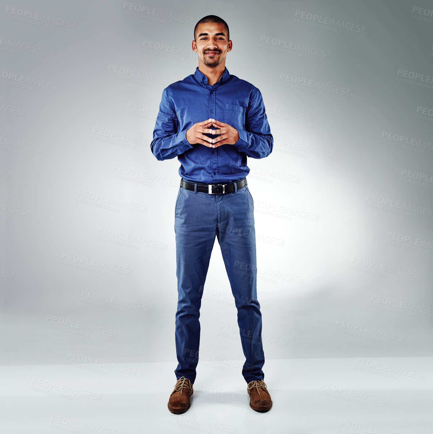 Buy stock photo Smile, businessman and portrait in studio for corporate, professional and confidence with fashion. Mockup space, sales person and happy with career for service, formal clothes and white background