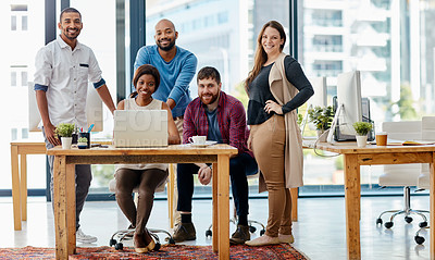 Buy stock photo Full length portrait of a team of young designers in their office