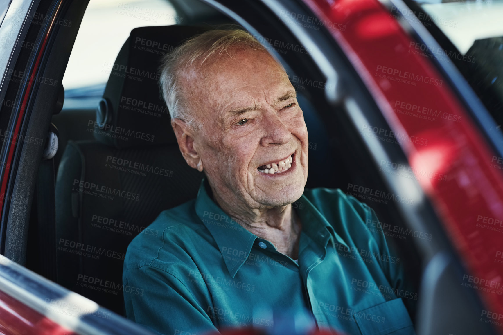 Buy stock photo Cropped shot of a senior man driving his car