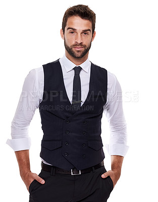 Buy stock photo Studio, confident and portrait of businessman for fashion, stylish and luxury for aesthetic of suit. Adult, guy and male person in white background, gentleman and professional for job and career