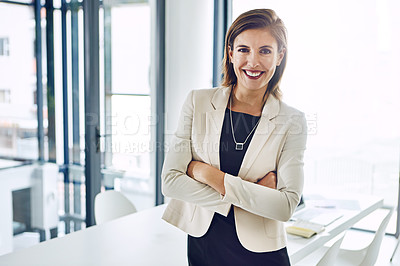 Buy stock photo Portrait of a corporate businesswoman in an office