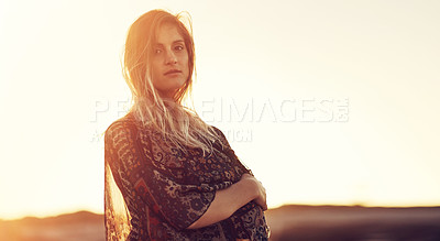 Buy stock photo Cropped shot of an attractive young woman spending the day outdoors