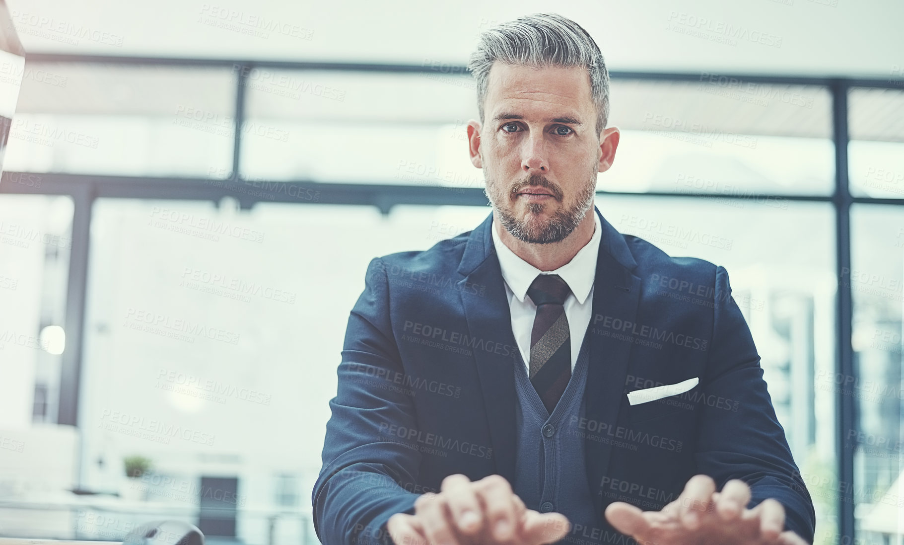 Buy stock photo Typing, office and portrait of business man online for financial report, proposal and investment research. Corporate, professional and person on computer for risk assessment, website or budget review