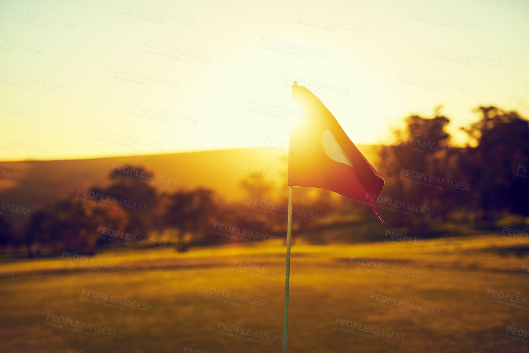 Buy stock photo Shot of a flag on a golf course