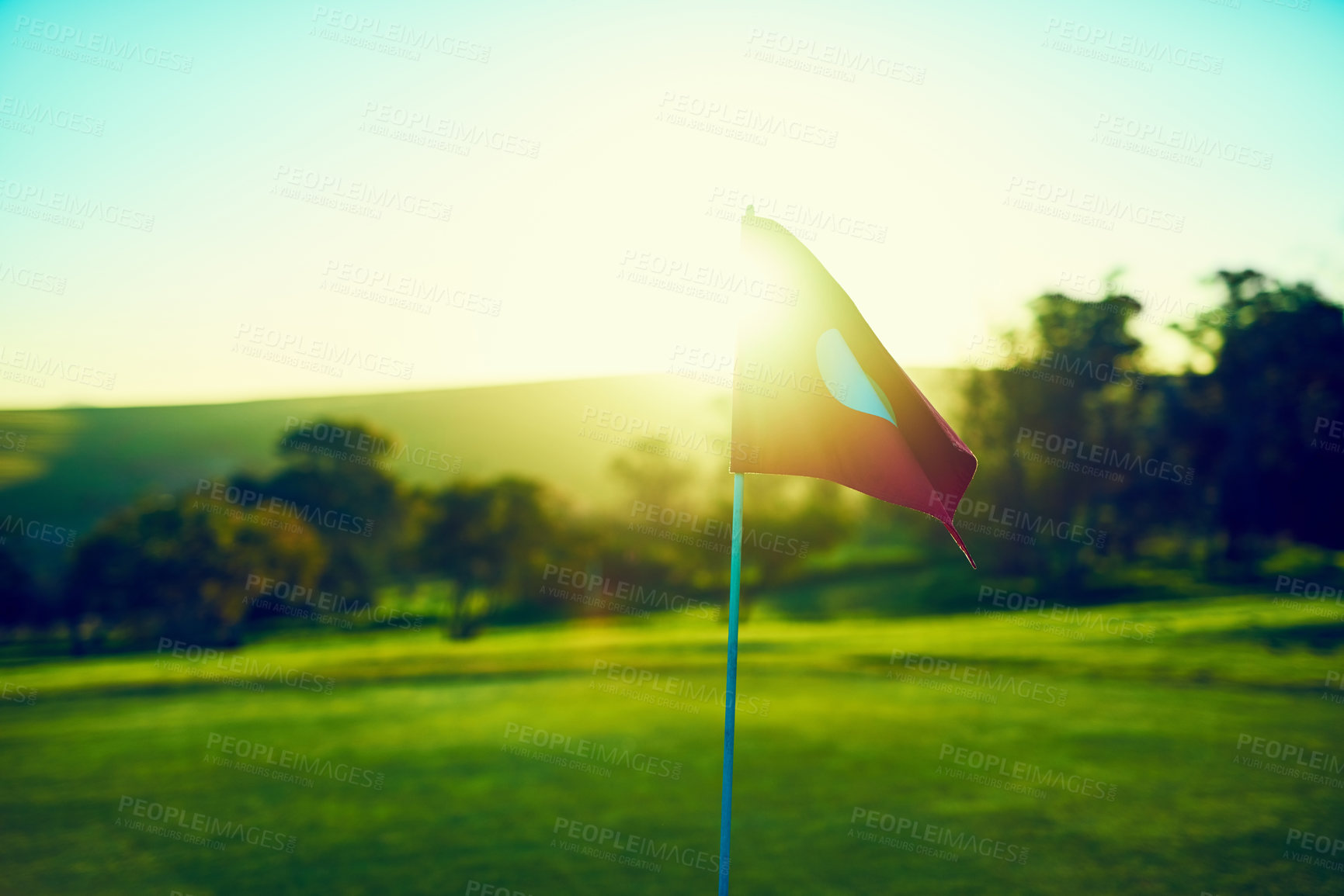 Buy stock photo Shot of a flag on a golf course