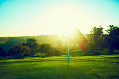 Buy stock photo Shot of a flag on a golf course