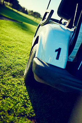 Buy stock photo Cropped shot of a golf cart on an empty course