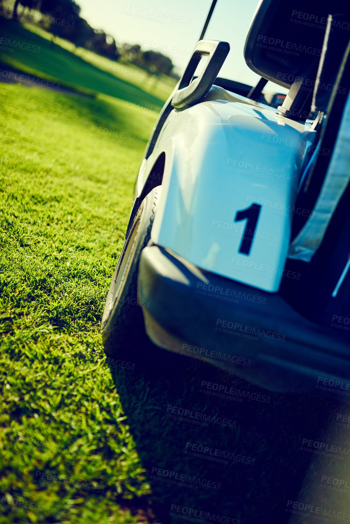 Buy stock photo Cropped shot of a golf cart on an empty course