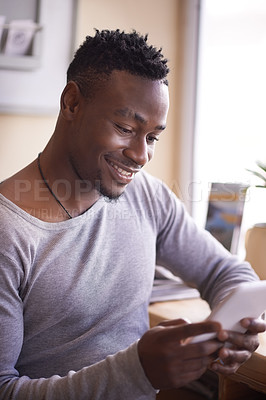 Buy stock photo Library, student and black man with tablet, learn and digital for research, reading and web for project. Connection, university and guy in shop for books, internet and knowledge to study in Atlanta