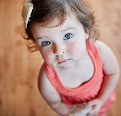 Buy stock photo Portrait of an adorable little girl at home